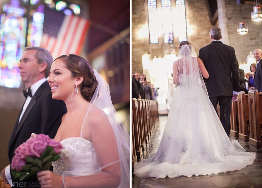 bride walking isle, wedding at Saint Agnes Parish - Roman Catholic Church - West Chester, PA