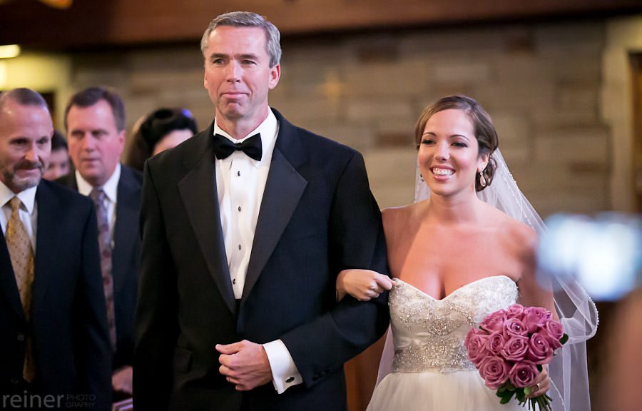 bride walking into here wedding at Saint Agnes Parish - Roman Catholic Church - West Chester, PA