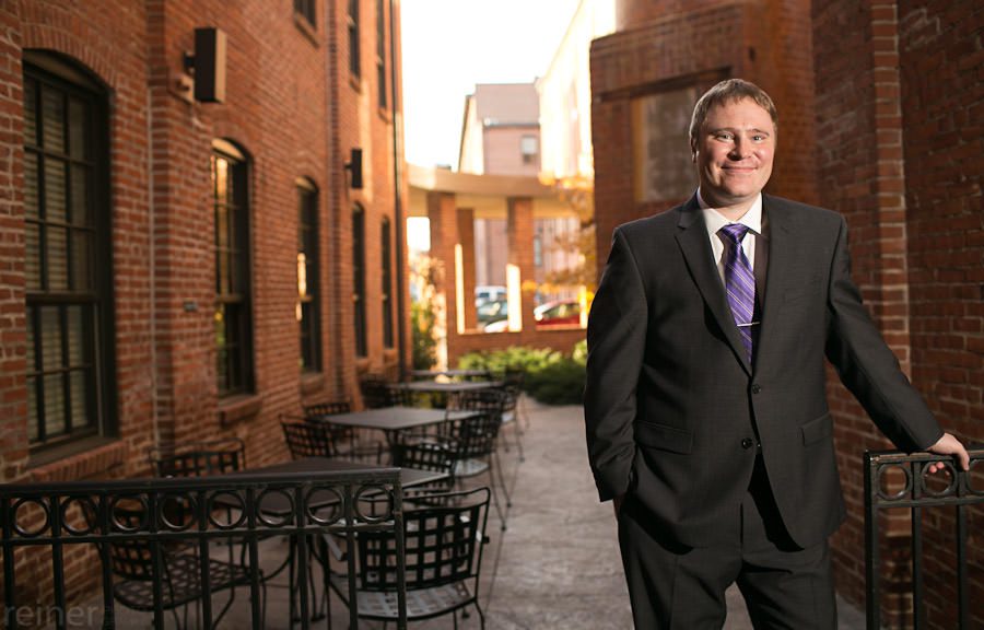 first look before wedding ceremony, outside the Cork Factory Hotel in Lancaster PA
