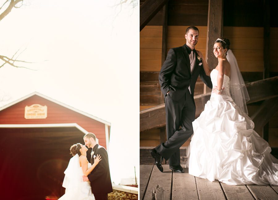 bride and her groom at Kriedersville covered bridge in Northhampton PA - Allentown PA wedding photos by Reiner Photography