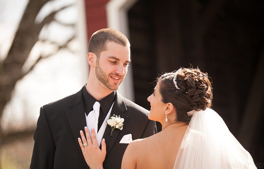 bride and her groom at Kriedersville covered bridge in Northhampton PA - Allentown PA wedding photos by Reiner Photography