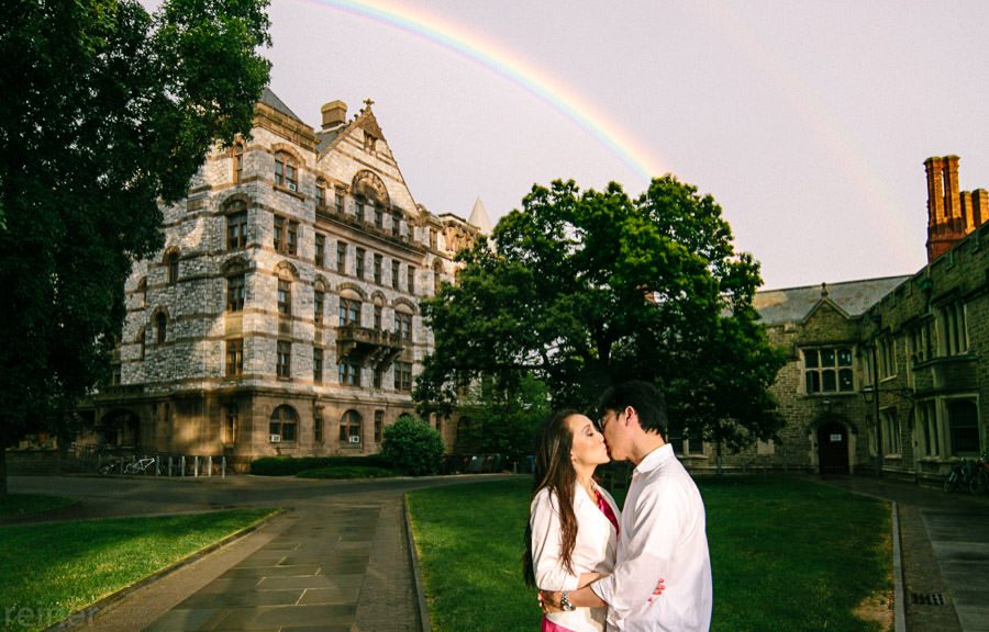 rainbow during engagement session in Princeton New Jersey by Philadelphia wedding photographers Reiner Photography