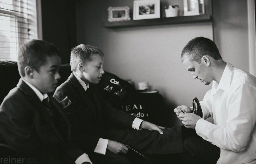 groom getting ready before his wedding at Moorestown Community House Wedding