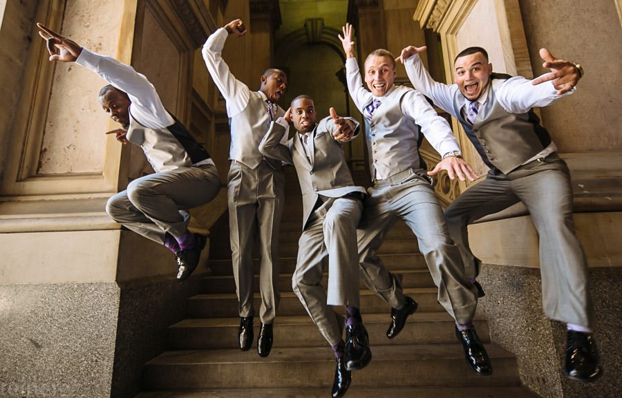 Groom and Groomsmen City Hall Jumping
