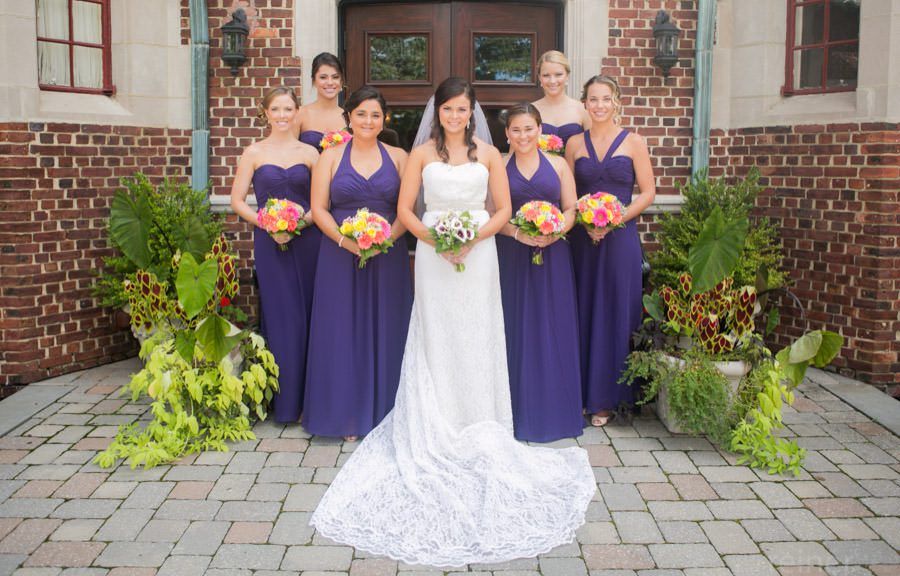 bride and her bridesmaids pose for portraits before Moorestown Community House Wedding