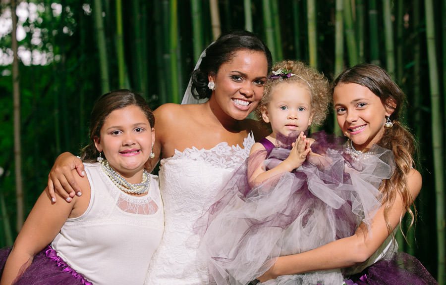 bride and flower girls purple bamboo at Old Mill Wedding in Rose Valley Pennsylvania by Reiner Photography
