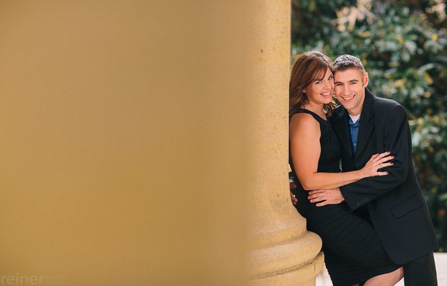 column at philadelphia museum of art with couple philadelphia engagement photography session