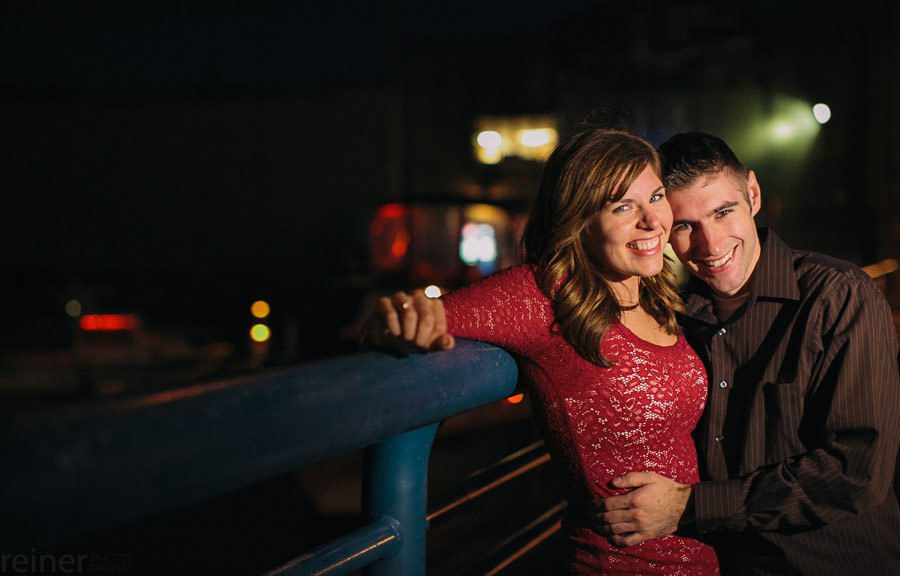 Race street pier under Ben Franklin bridge engagement couples pictures Philadelphia by Reiner Photography
