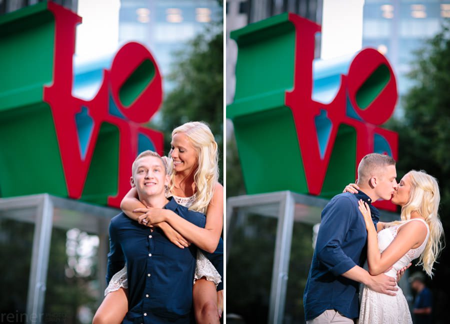 Engagement pictures near the LOVE statue in Philadelphia