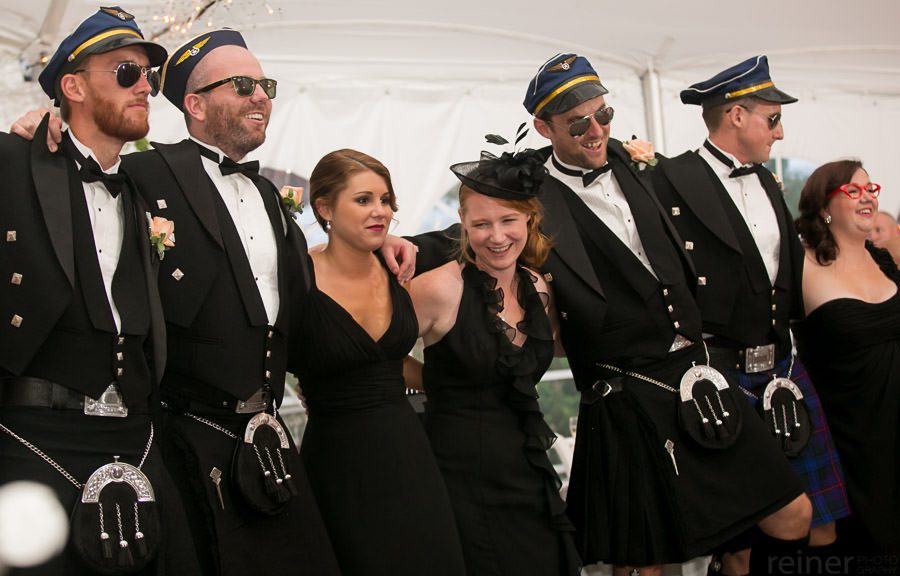 Bridal Party - Groomsmen in Kilts - dancing at Wedding Reception (introductions)