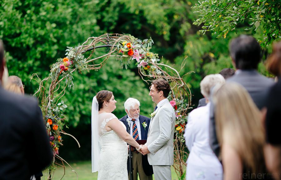 bride and groom at outdoor wedding ceremony