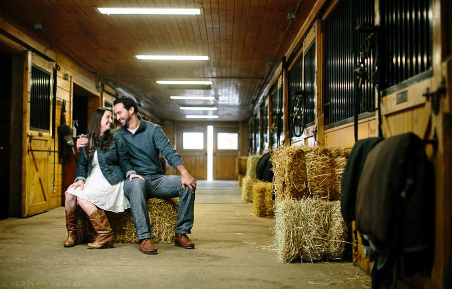 engagement photos in a horse stable