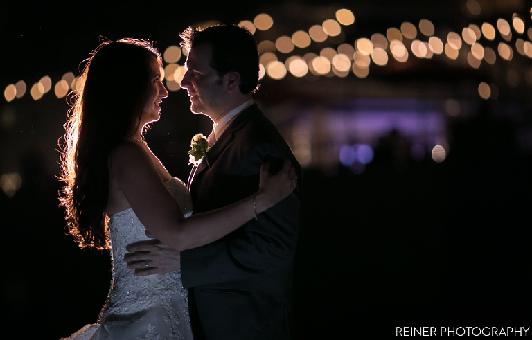 bride and groom night portrait at Springfield Country Club