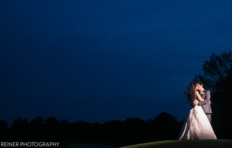 bride and groom night portrait at Springfield Country Club 