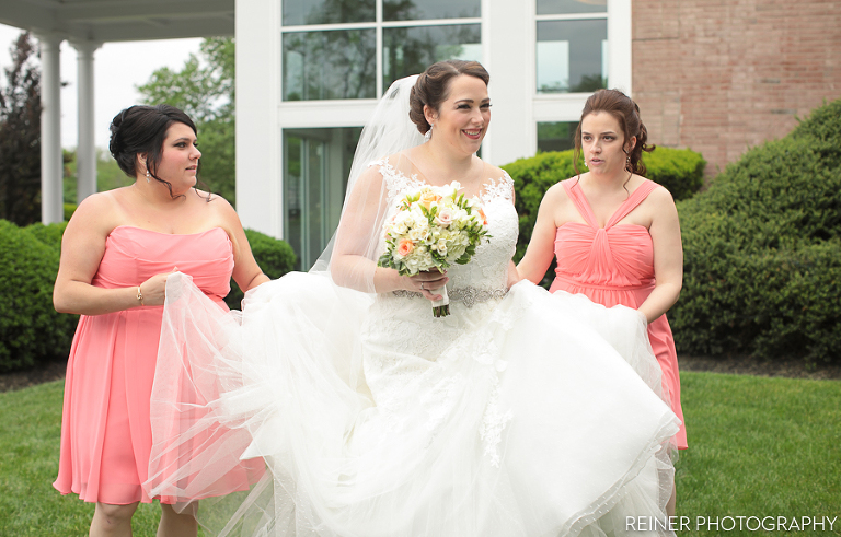 bridesmaids and bride before the wedding at Warrington Country Club